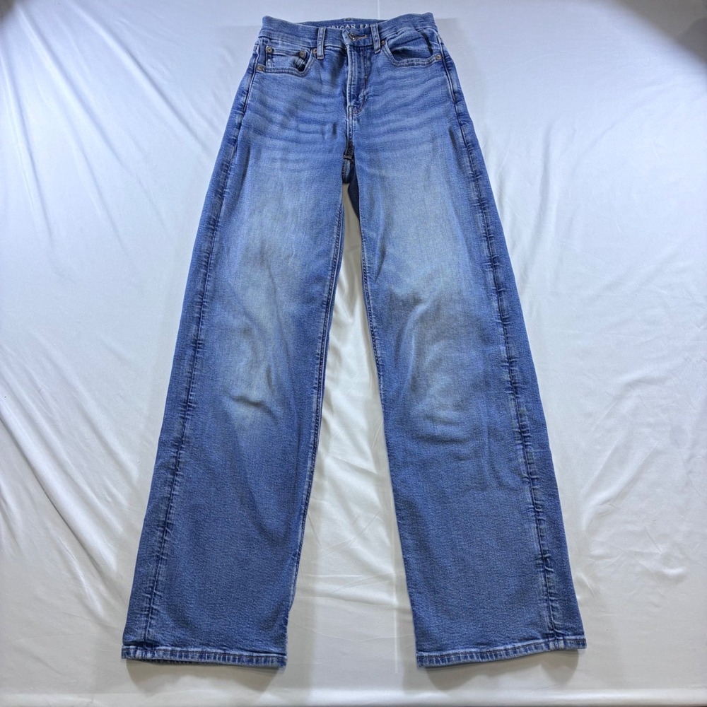 American Eagle Curvy Super High-Rise Baggy Straight Jeans Medium Wash Size 00